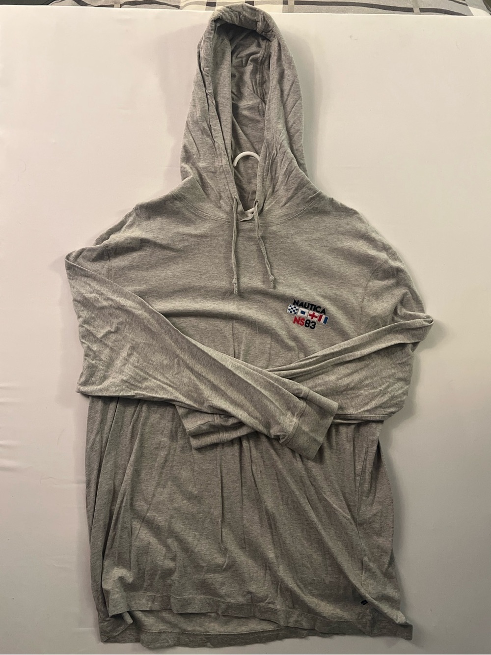 Nautica Heather Gray Hooded Pullover with Navy Neck Lining